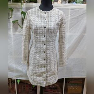 Rihoas / XS / new with tags / White Square Neck Tweed Mini Dress